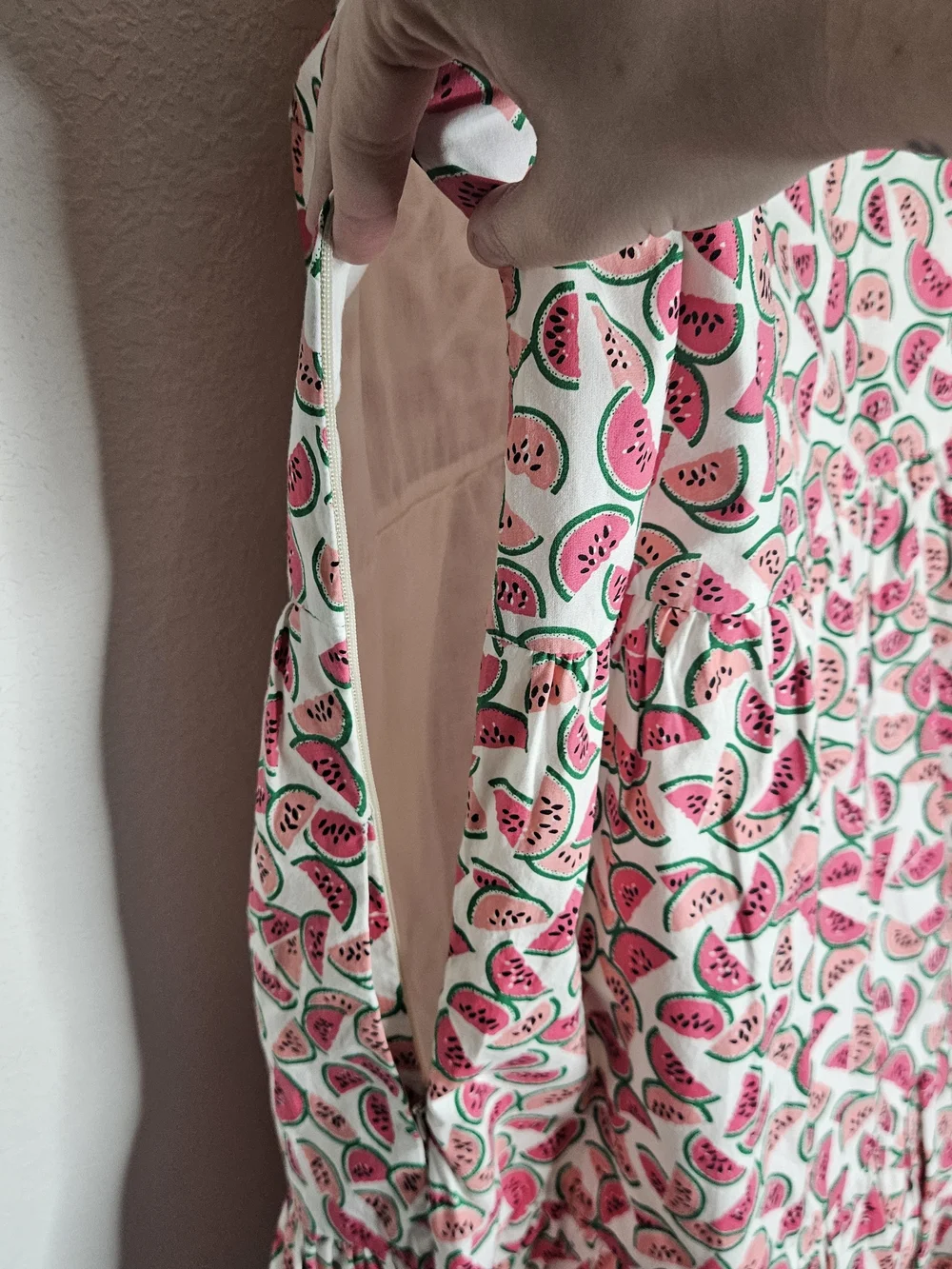 J.Crew Watermelon Print Tiered Mini Dress Size 4 Pink Sleeveless Cotton Blend
